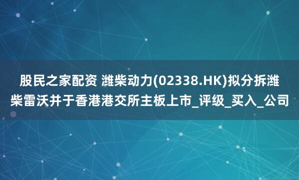 股民之家配资 潍柴动力(02338.HK)拟分拆潍柴雷沃并于香港港交所主板上市_评级_买入_公司