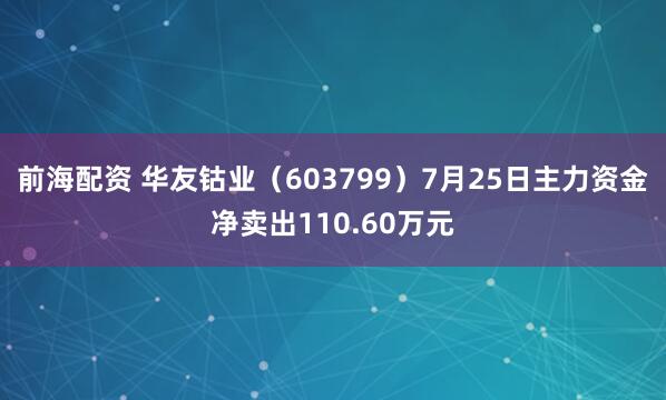 前海配资 华友钴业（603799）7月25日主力资金净卖出110.60万元