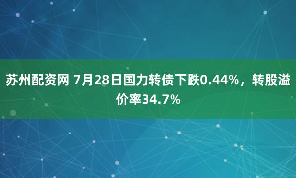 苏州配资网 7月28日国力转债下跌0.44%，转股溢价率34.7%