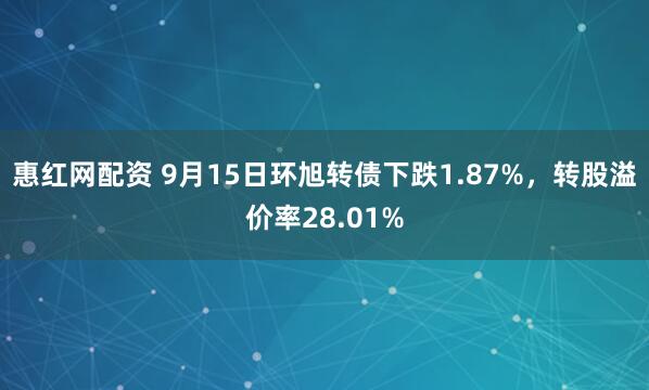 惠红网配资 9月15日环旭转债下跌1.87%，转股溢价率28.01%